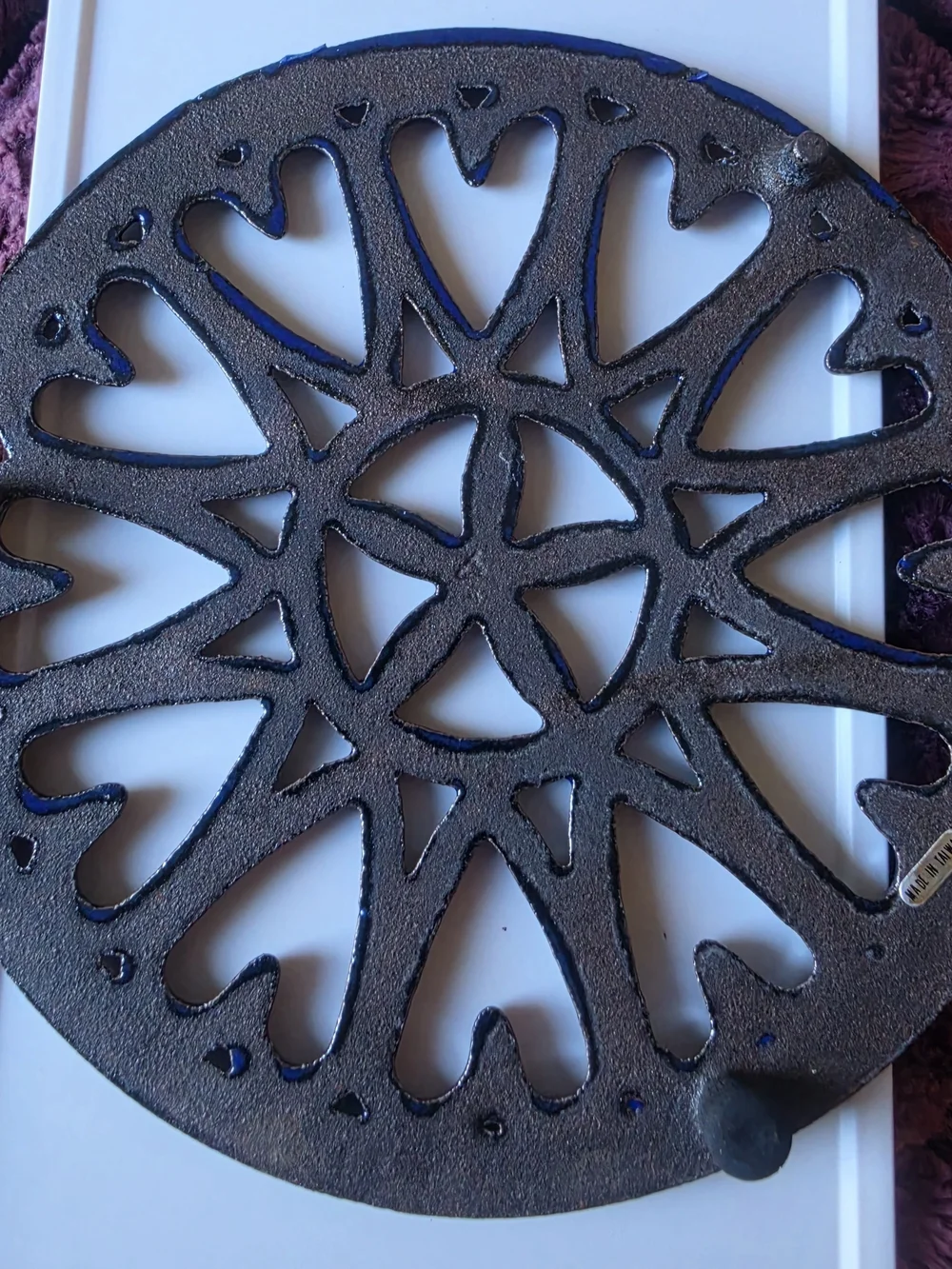 Blue and White Cast Iron Trivet
